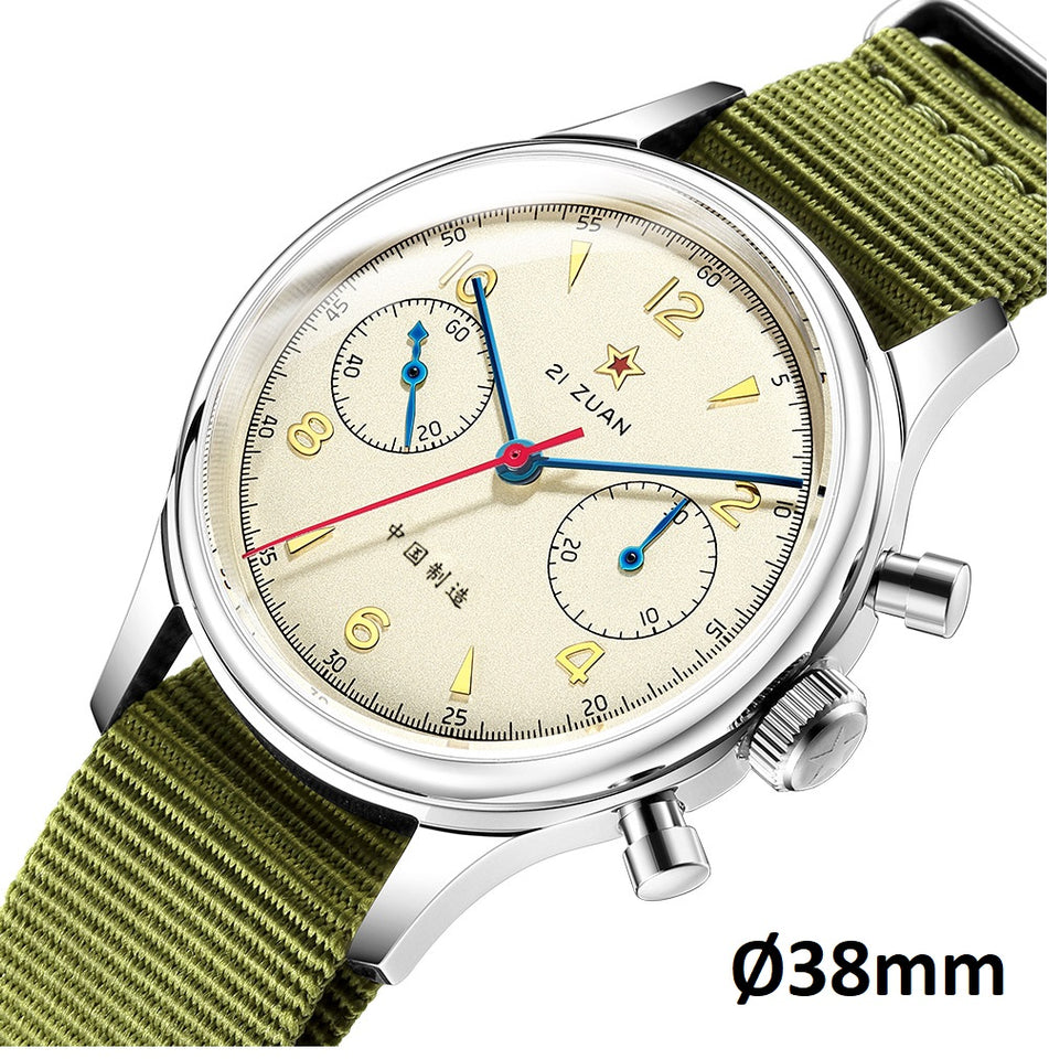 original Seagull 1963 38mm 21 zuan sapphire acrylic glass Airforce mechanical chronograph watch,  sea gull st19 watches men, chinese st1901 hand winding movement reloj, leather strap