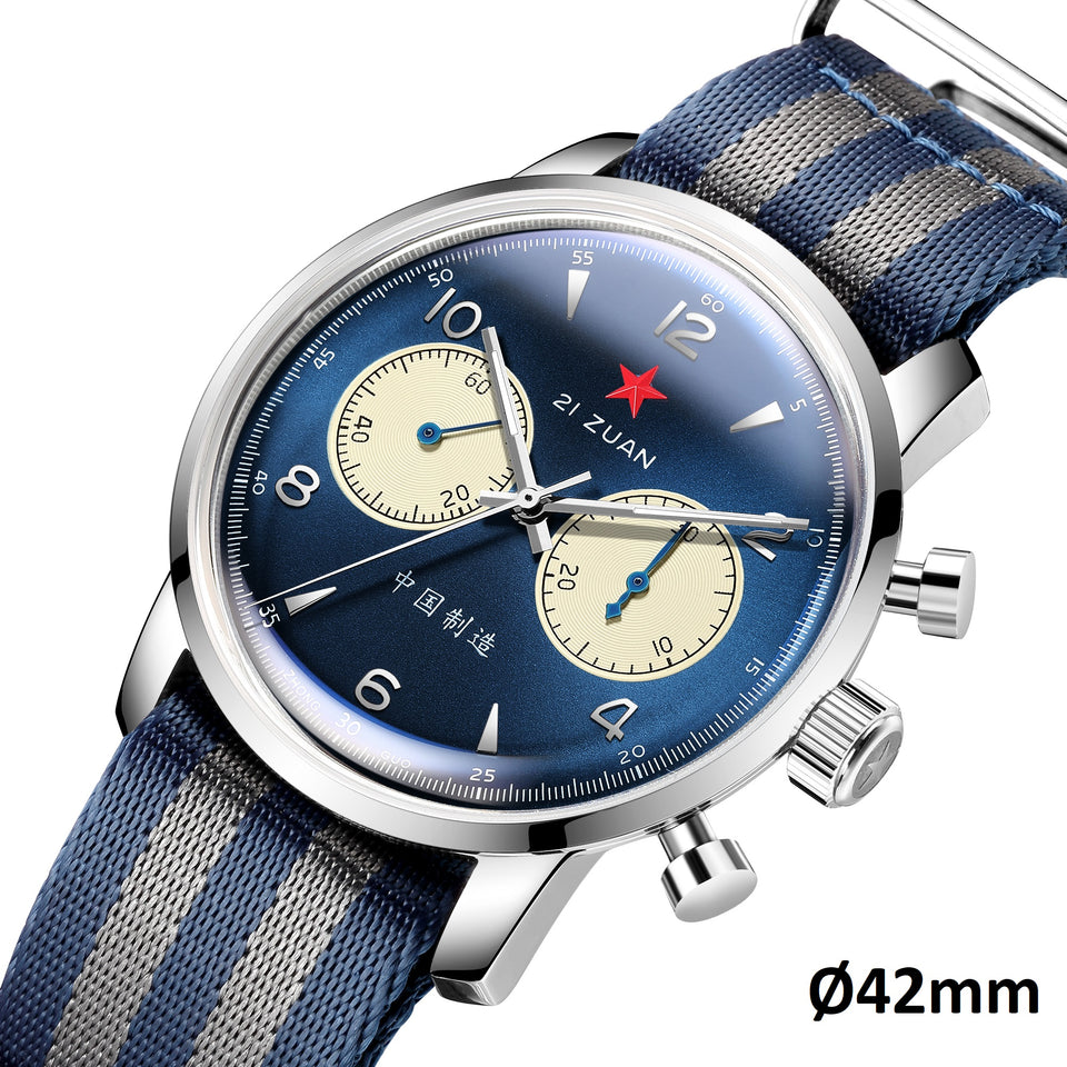original Seagull 1963 42mm 21 zuan sapphire acrylic glass Airforce mechanical chronograph watch,  sea gull st19 watches men, chinese st1901 hand winding movement reloj, leather strap