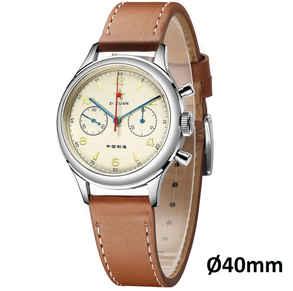 original Seagull 1963 40mm 21 zuan sapphire acrylic glass Airforce mechanical chronograph watch,  sea gull st19 watches men, chinese st1901 hand winding movement reloj, leather strap