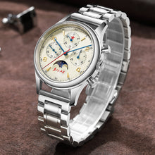 Load image into Gallery viewer, Seagull 1963 40mm | ST1908 Movement | Silver Stainless Steel Strap | Moon Phase Chronograph Watch