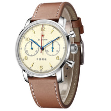 Load image into Gallery viewer, original Seagull 1963 42mm 21 zuan sapphire acrylic glass Airforce mechanical chronograph watch,  sea gull st19 watches men, chinese st1901 hand winding movement reloj, leather strap