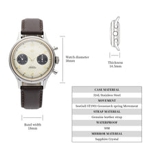 Load image into Gallery viewer, Seagull 1963 38mm|HKED ED63|Cream with Golden Hands|Sapphire or Acrylic Glass|Chronograph Watch