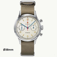 Load image into Gallery viewer, original Seagull 1963 38mm 19 zuan acrylic glass Airforce mechanical chronograph watch,  sea gull st19 watches men, chinese st1901 hand winding movement reloj, leather strap
