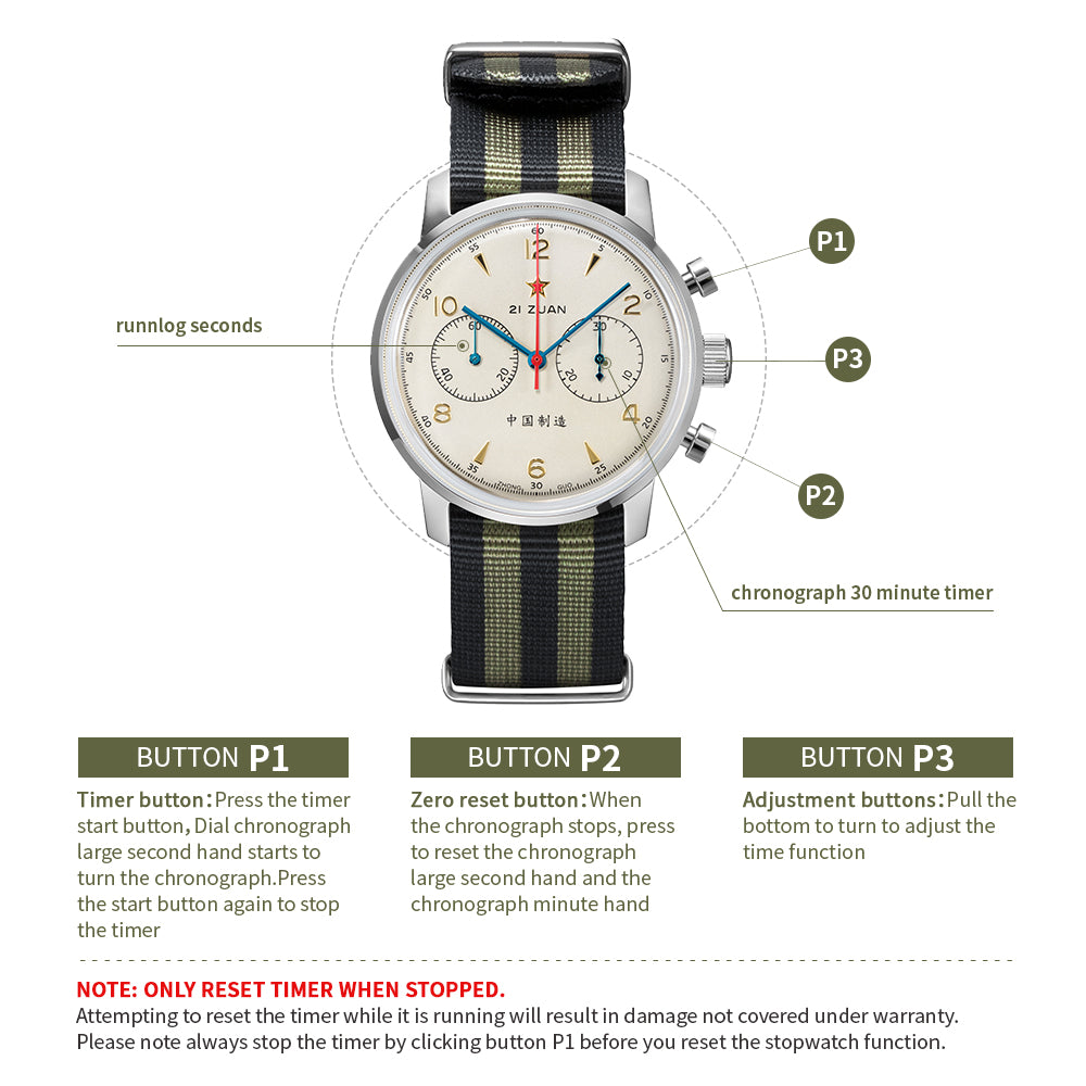 Seagull 1963 42mm Goldtone Dial Airforce Chronograph Watch with Swan ...