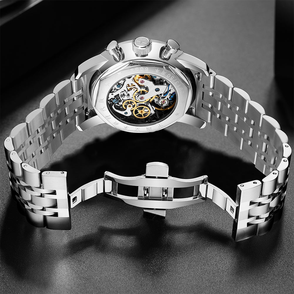 Seagull 1963 42mm Goldtone Dial Airforce Chronograph Watch with Swan ...