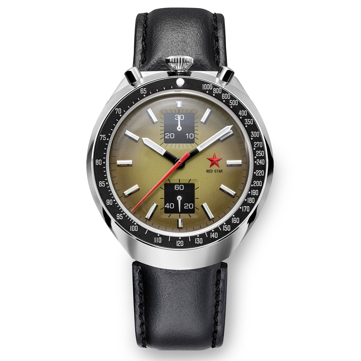 Red Star Bullhead Mechanical Chronograph Watch with Blue Dial 