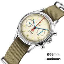 Load image into Gallery viewer, original Seagull 1963 38mm 21 zuan sapphire glass Airforce mechanical chronograph watch,  sea gull st19 watches men, chinese st1901 hand winding movement reloj, leather strap
