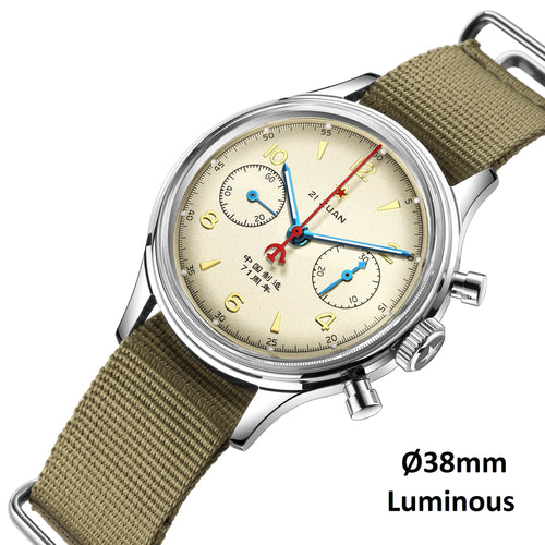 original Seagull 1963 38mm 21 zuan sapphire glass Airforce mechanical chronograph watch,  sea gull st19 watches men, chinese st1901 hand winding movement reloj, leather strap