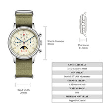 Load image into Gallery viewer, Seagull 1963 40mm | ST1908 Movement | Silver Stainless Steel Strap | Moon Phase Chronograph Watch
