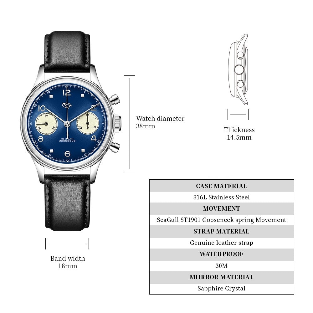 Seagull 1963 38mm｜HKED ED63 Blue Panda Dial｜Sapphire or