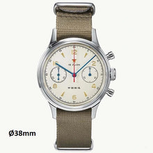 Load image into Gallery viewer, original Seagull 1963 38mm 19 zuan acrylic glass Airforce mechanical chronograph watch,  sea gull st19 watches men, chinese st1901 hand winding movement reloj, leather strap
