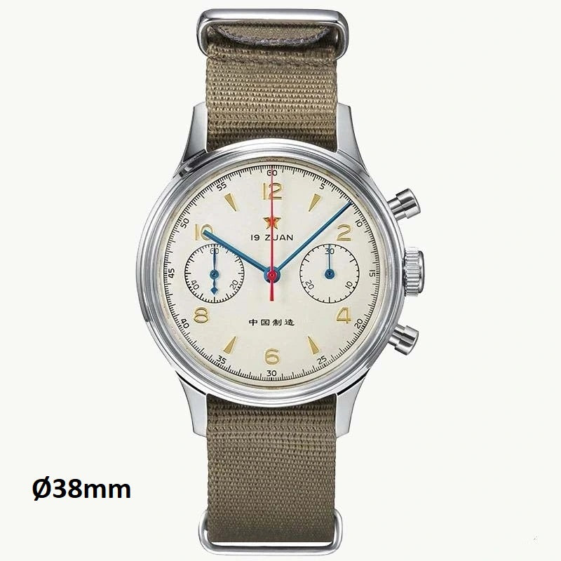 original Seagull 1963 38mm 19 zuan acrylic glass Airforce mechanical chronograph watch,  sea gull st19 watches men, chinese st1901 hand winding movement reloj, leather strap