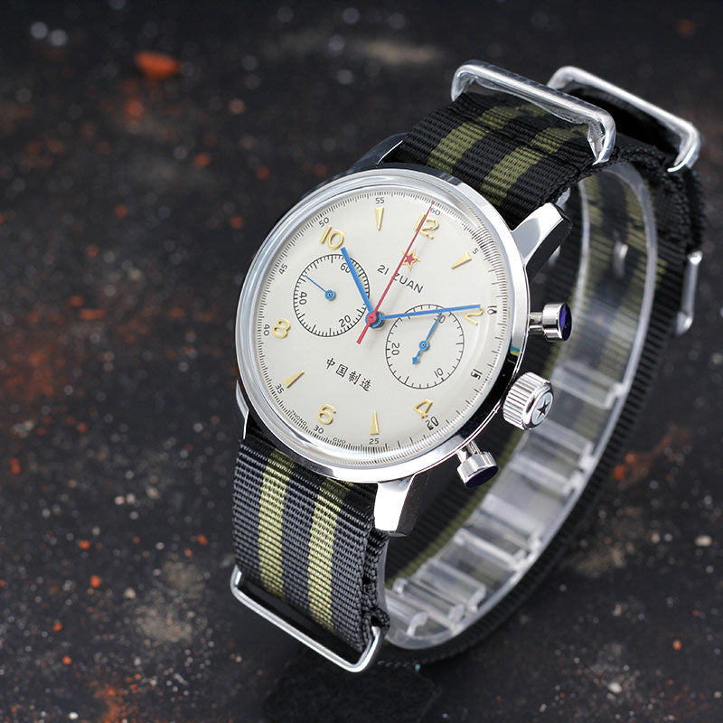 Seagull 1963 42mm Goldtone Dial Airforce Chronograph Watch with Swan ...