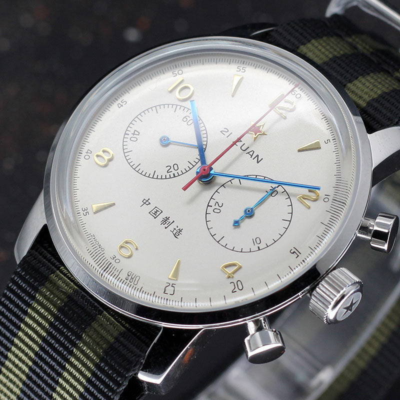 Seagull 1963 42mm Goldtone Dial Airforce Chronograph Watch with Swan ...