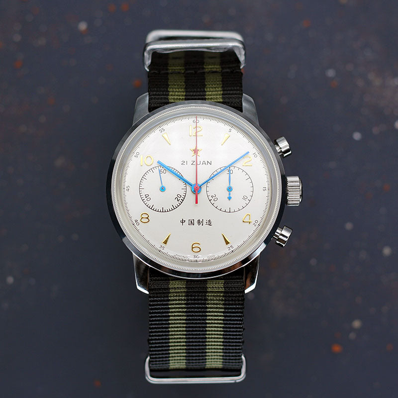 Seagull 1963 42mm Goldtone Dial Airforce Chronograph Watch with Swan ...